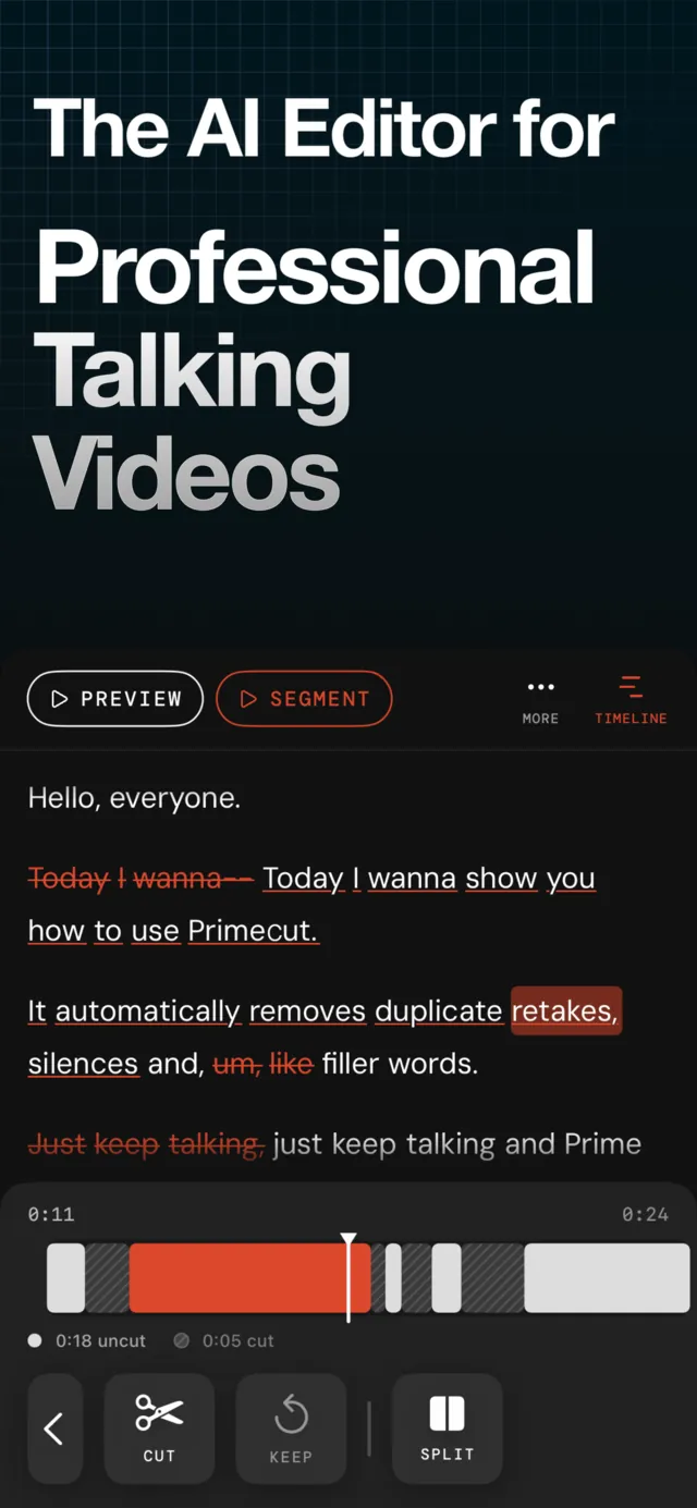 Primecut: the AI editor for professional talking videos.
