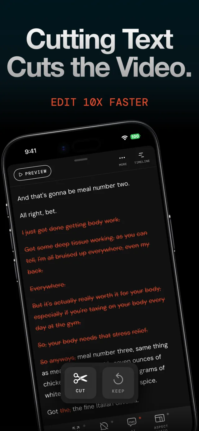 In Primecut, cutting text cuts the video.